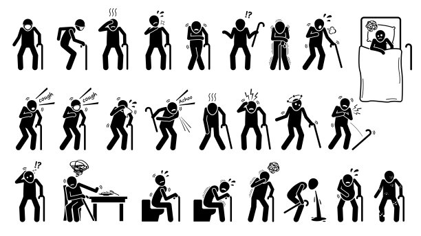 生病的老人感染了疾病的迹象和症状。图片下载