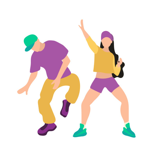 男人和女人在跳嘻哈舞。现代青少年的青春舞蹈。街舞、舞蹈学校海报、霹雳舞、萝卜。年轻人被孤立在白色的背景上图片下载