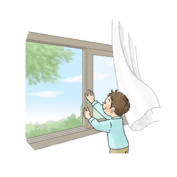 一个人打开窗户和通风的插图(小学男孩)素材图片