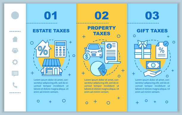 美国税收类型登陆移动网页矢量模板。礼物税。响应智能手机网站界面与线性插图的想法。网页演练步骤屏幕。颜色的概念图片下载