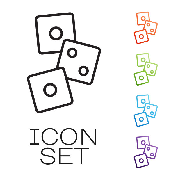 黑线游戏骰子图标孤立在白色背景。赌场赌博。设置图标丰富多彩。矢量图图片下载