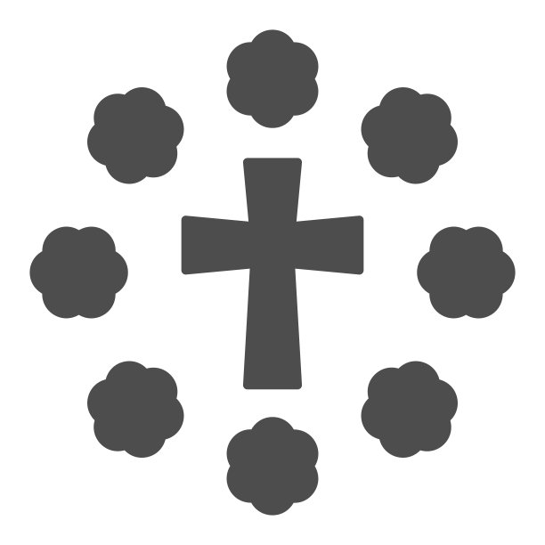 十字和花的固体图标。花装饰椭圆周围基督教十字架字形风格的象形文字在白色的背景。复活节快乐的手机概念和网页设计标志。矢量图形。图片下载