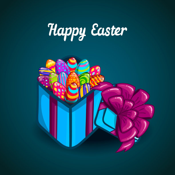 贺卡与礼品盒和复活节彩蛋图片下载