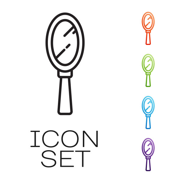 黑线魔术手镜图标孤立在白色背景。设置图标丰富多彩。矢量图图片下载