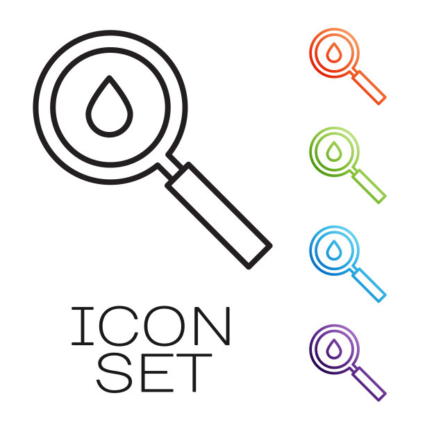黑线滴油图标孤立在白色背景上。地质勘探、地质研究。设置图标丰富多彩。矢量图图片下载