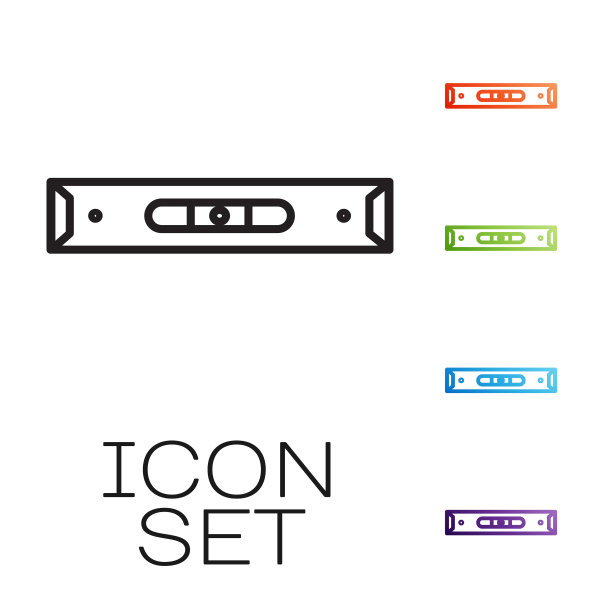 黑线气泡级别图标隔离在白色背景上。测量仪器，测量设备。设置图标丰富多彩。矢量图图片下载