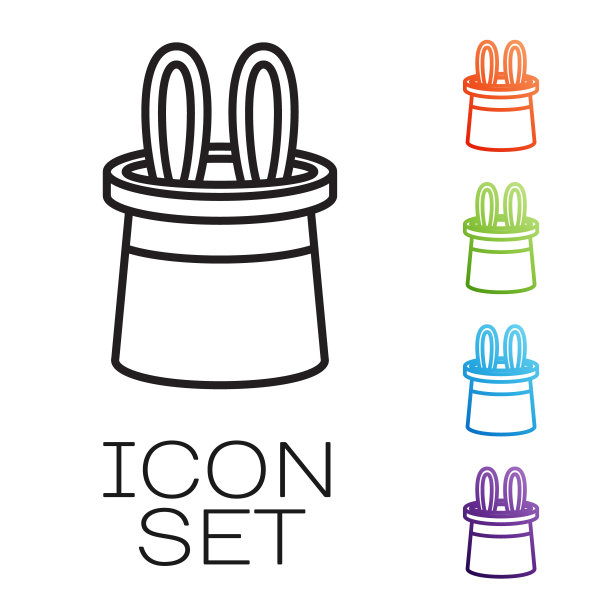 黑线魔术师的帽子和兔子耳朵图标孤立在白色的背景。魔术。神秘的娱乐概念。设置图标丰富多彩。矢量图图片下载