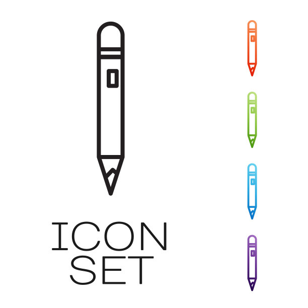黑线铅笔与橡皮图标隔离在白色背景。绘画和教育工具。学校办公室的象征。设置图标丰富多彩。矢量图图片下载