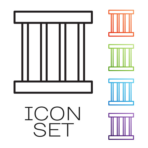 黑线监狱窗口图标隔离在白色背景。设置图标丰富多彩。矢量图图片下载