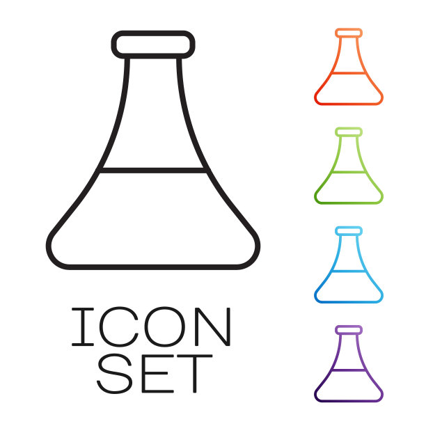 黑线汽油试管图标隔离在白色背景上。设置图标丰富多彩。矢量图图片下载