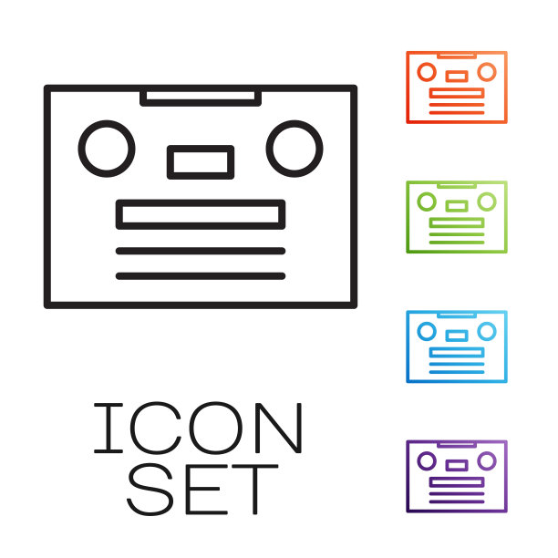 黑色线孤立在白色背景上的复古盒式磁带图标。设置图标丰富多彩。矢量图图片下载