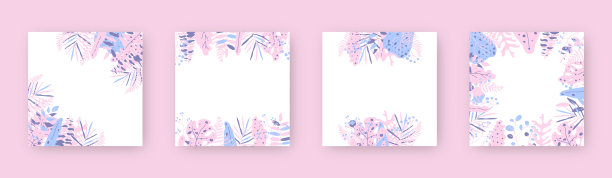 热带彩色叶子方形文本框向量集图片下载