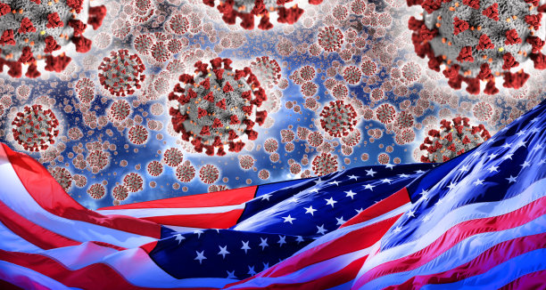 病毒与美国国旗的全球流行病概念图片下载