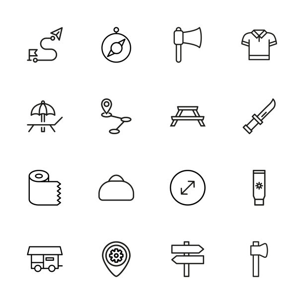旅游的笔画线条图标集图片下载
