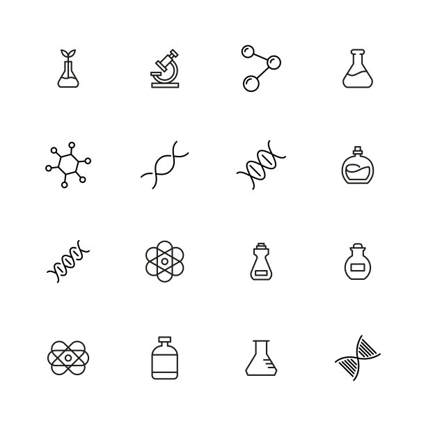 一组生物工程相关的矢量线图标。图片下载