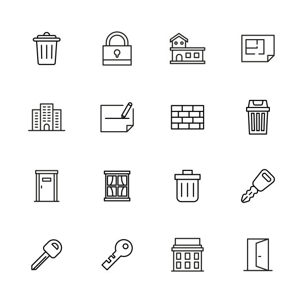 一组家庭相关的矢量线图标。图片下载