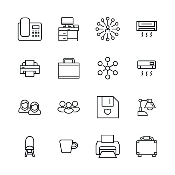 一套大的办公室线路图标。图片下载