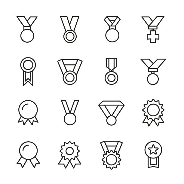 现代细线图标套奖章。图片下载