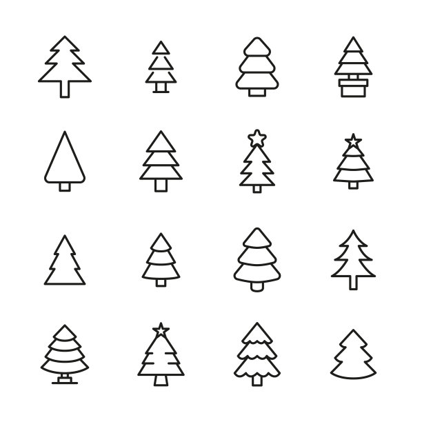 现代细线图标圣诞树。图片下载