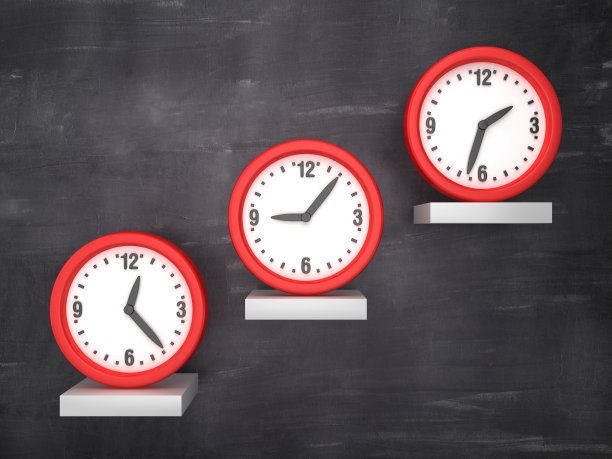 步骤与时钟在黑板上- 3D渲染图片下载