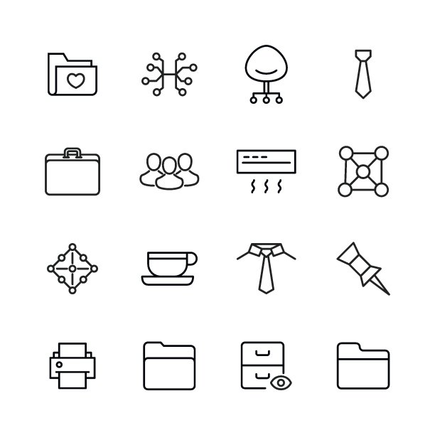 一组办公室相关的矢量线图标图片下载