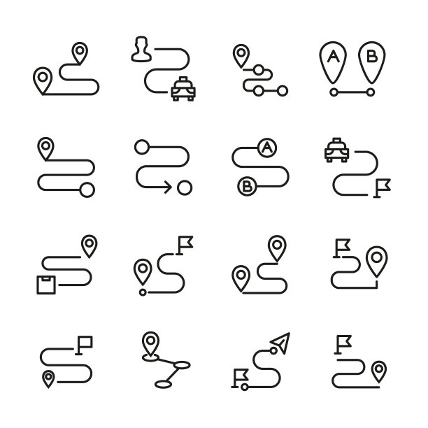 一组路线相关的矢量线图标。图片下载