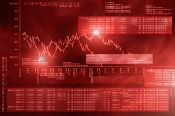 加密货币市场恐慌抛售概念。双重曝光数字币价格下跌和技术图表。均以红色为主题，表明看跌阶段。图片下载