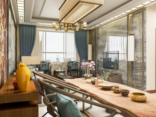 3D效果图，温馨餐厅区域设计，木制桌椅图片下载