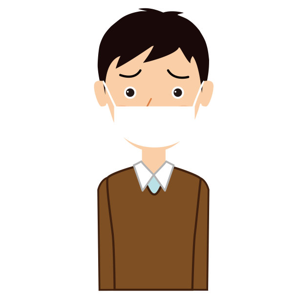 一个年轻人戴着面具感冒的插图。图片下载