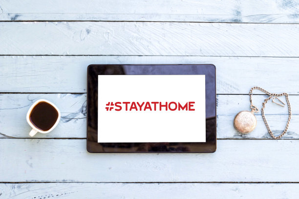 平板电脑上的Covid - 19标签#居家冠状病毒图片下载