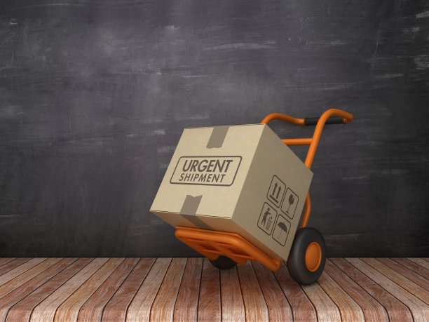 手动卡车和纸板盒在黑板上- 3D渲染图片下载