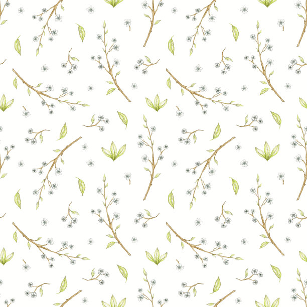 水彩无缝图案与花小枝素材图片