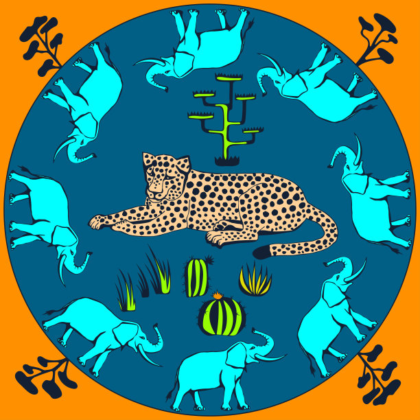 矢量背景手绘外来野生动物。手绘墨水插图。现代装饰装饰背景。用于纺织、布料、剪贴簿的方形印刷图片下载