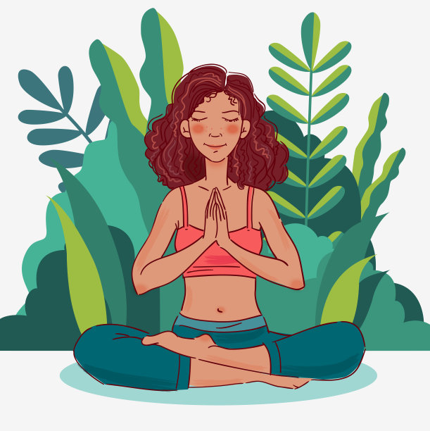 可爱的年轻女子在花园里练瑜伽。夏天的风景背景图片下载