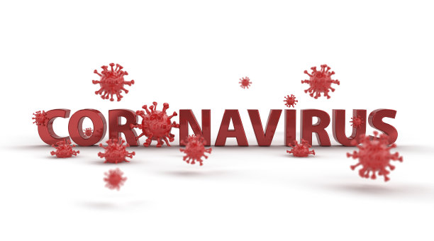 冠状病毒字与病毒细胞(剪切路径)图片下载