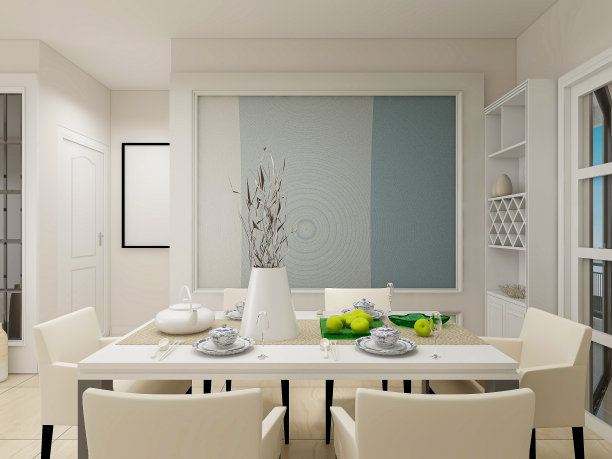 3D效果图，温馨餐厅区域设计，木制桌椅图片下载