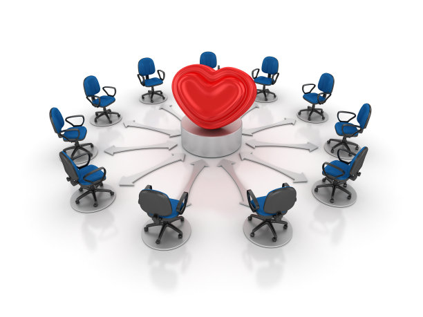 椅子与心脏的团队合作- 3D渲染图片下载