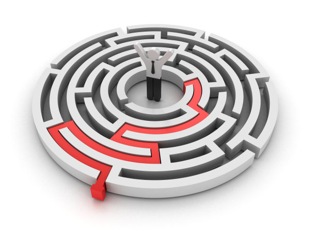 圆形迷宫与象形图业务字符- 3D渲染图片下载