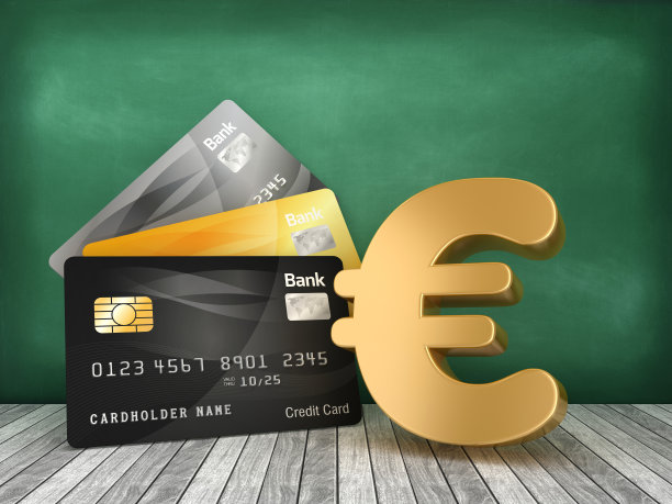 信用卡与欧元符号在黑板上- 3D渲染图片下载