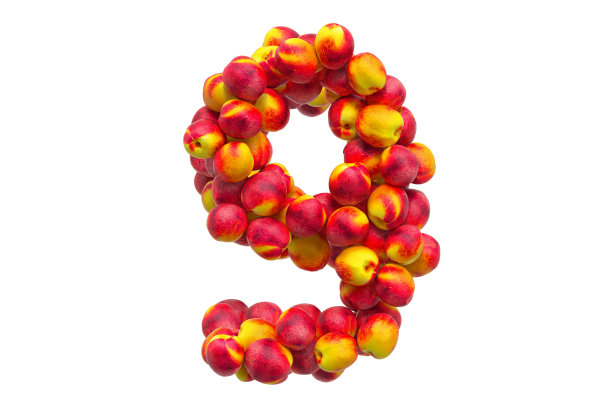 第9号从油桃或桃子，3D渲染孤立在白色背景图片下载