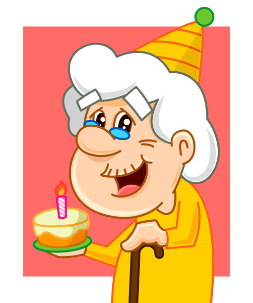 老奶奶庆祝她的生日。生日聚会。矢量图图片下载