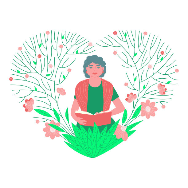 一位拿着一本书在美丽的花框里的老妇人图片下载