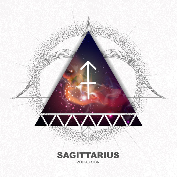 现代魔术魔术卡与星相星座星座的空间背景。现实手绘弓箭插图图片下载