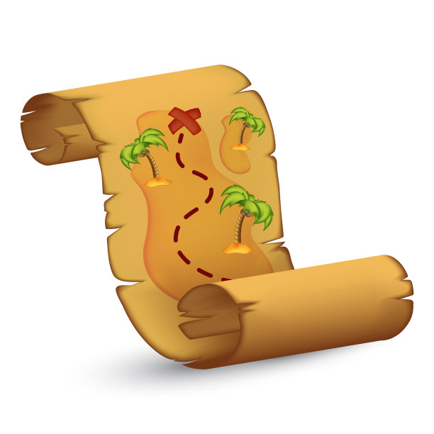 一张古老的海盗藏宝图，上面有岛屿，棕榈树和小路。矢量插图详细的古代导航计划与搜索在白色背景孤立的踪迹图片下载