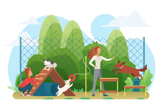 狗狗操场平面矢量插图素材图片