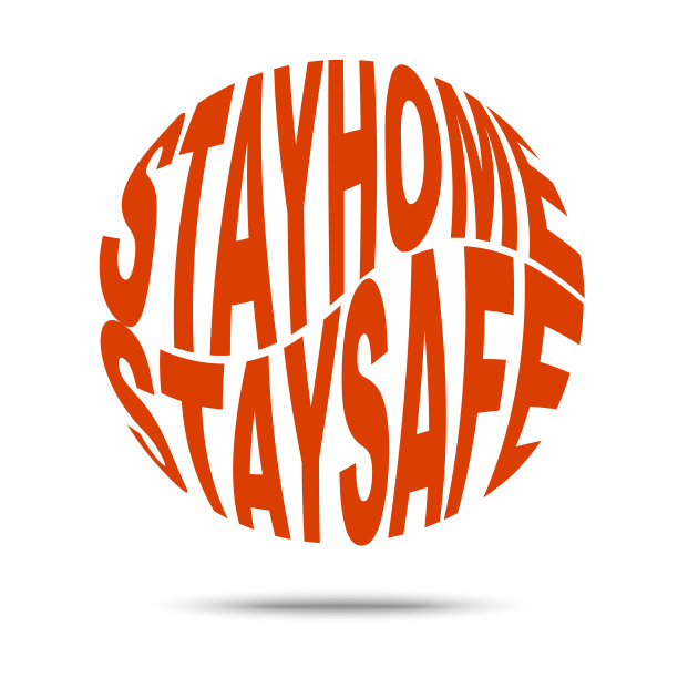 呆在家里，注意安全。圆形的字母。矢量插图。图片下载