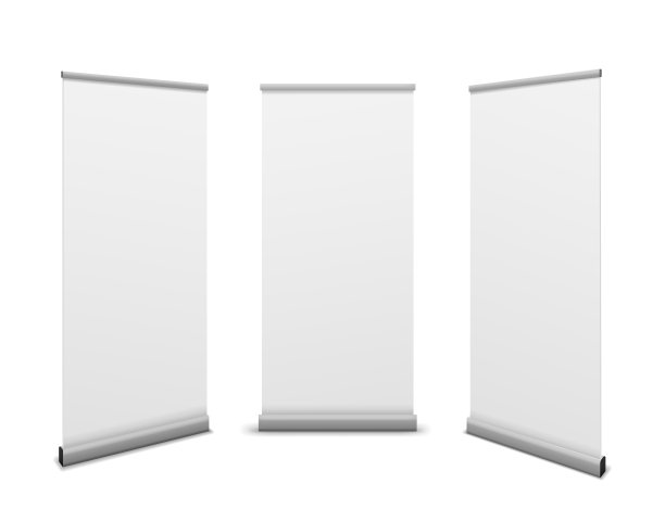 卷起横幅。广告看板，促销白色海报模型，空信息站模板展览展示向量集图片下载