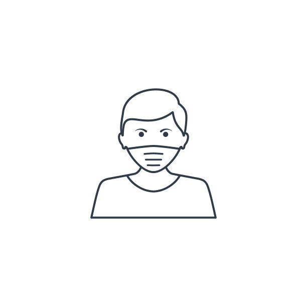 男人的脸与面具线图标，矢量符号在时尚的平面风格孤立的白色。冠状病毒保护的概念图片下载