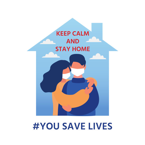 Covid-19病毒。在家里被隔离，自我隔离，保持社交距离。戴医用口罩的人。图片下载