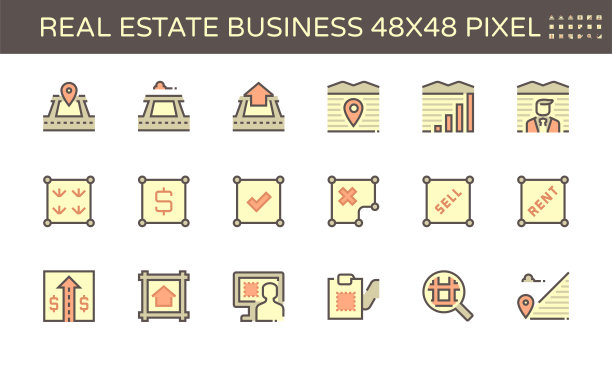 房地产商业和土地投资矢量图标集设计，48X48像素完美，笔画可编辑。图片下载